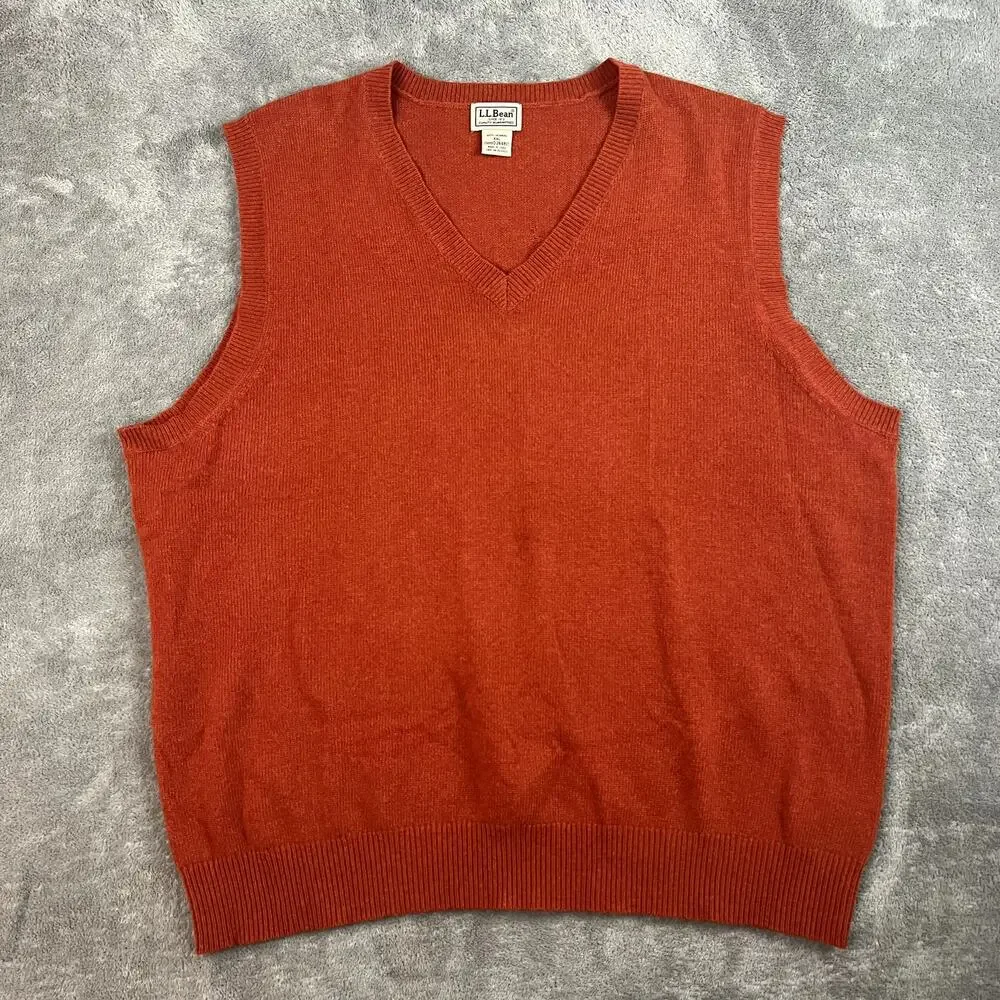 LL Bean Sweater Vest Mens‎ XXL 100% Cashmere Burnt Orange Classic Preppy
